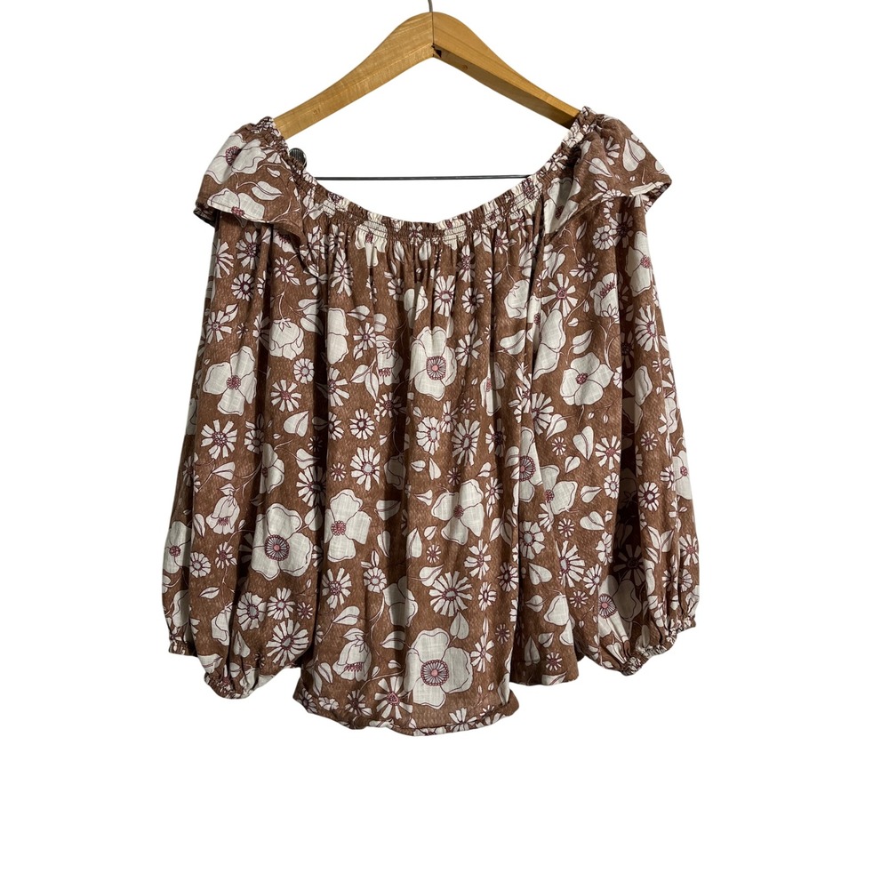 FREE PEOPLE Miss Daisy Floral Off The Shoulder Cotton Peasant Blouse Printed Top - Picture 4 of 10